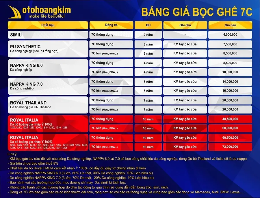 Bọc ghế da ô tô 7 chỗ