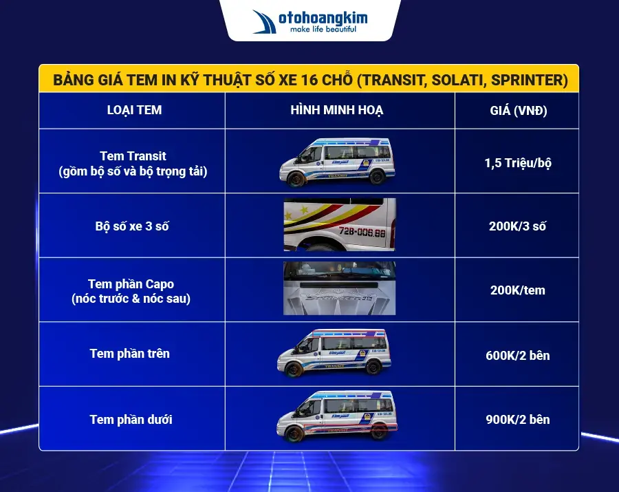 Bảng giá tem xe 16 chỗ