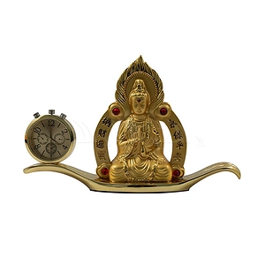 Tượng phật vàng quan âm LỬA ngồi lá (đồng hồ)