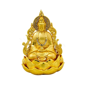 Tượng phật vàng quan âm ngồi hoa sen đính đá lớn