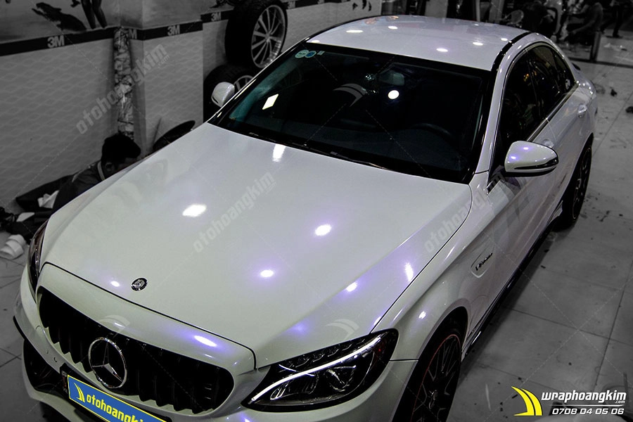Dán đổi màu Candy trắng Mercedes C63 - Ảnh 3