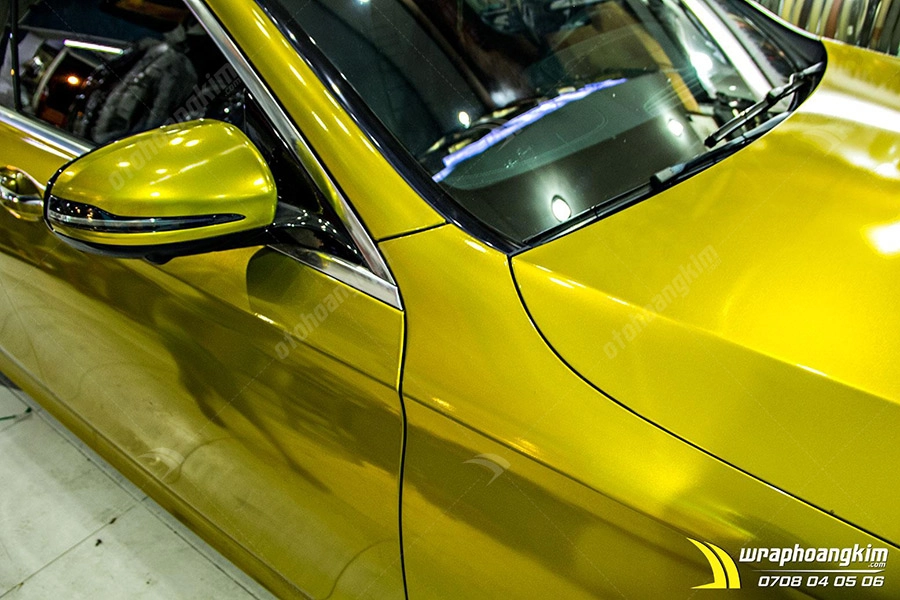 Dán đổi màu Candy vàng Gold Mercedes E 300 - Ảnh 4