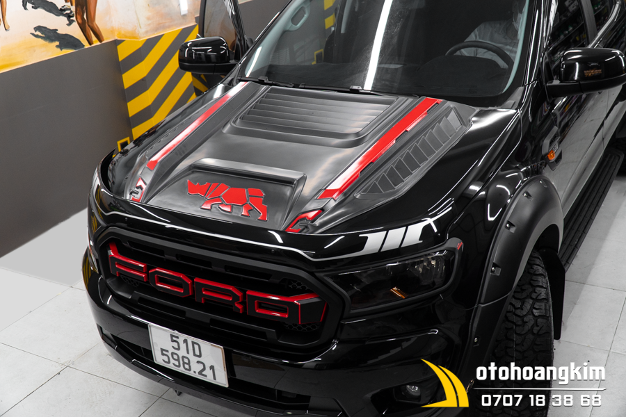 Ốp Nắp Capo Rhino Đen Đỏ Cho Ford Ranger - Ảnh 2