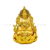 Tượng phật vàng quan âm ngồi hoa sen đính đá lớn
