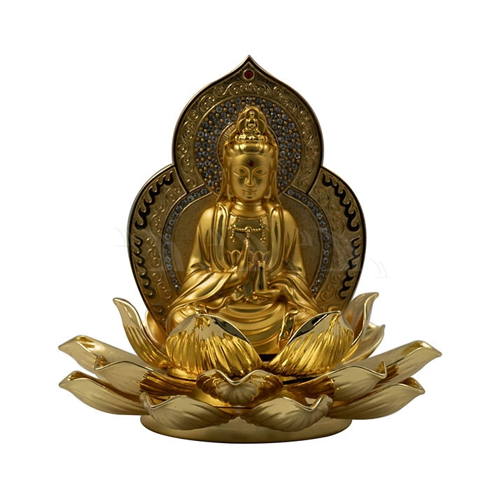 Tượng phật vàng quan âm ngồi hoa sen nở - Ảnh 1