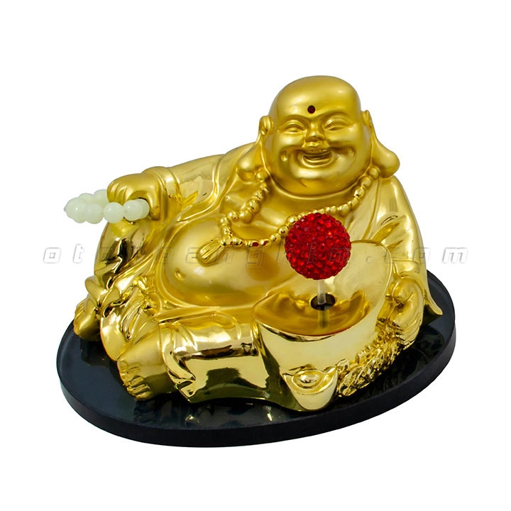 Tượng phật vàng Di lặc nằm đế thủy tinh có năng lượng