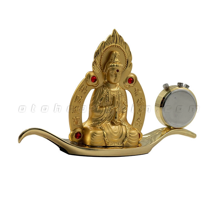 Tượng phật vàng quan âm LỬA ngồi lá (đồng hồ)