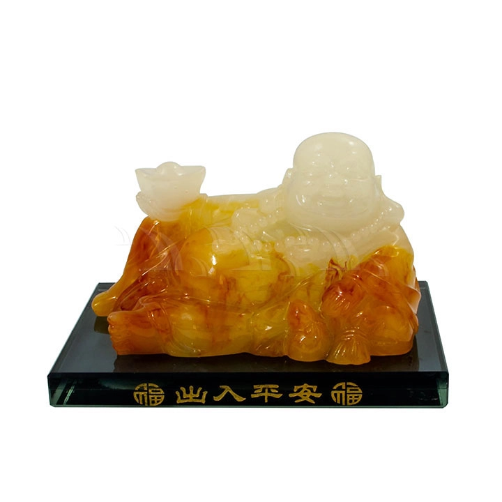 Tượng phật đá Di lặc nằm đế thủy tinh - Ảnh 1