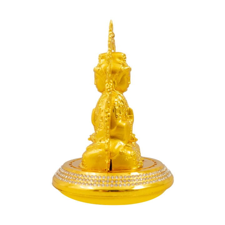 Tượng Phật Vàng Quan Âm Song Long đế vàng đính đá màu trắng