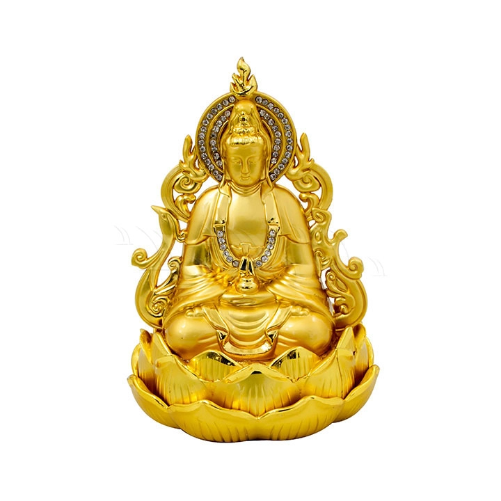 Tượng phật vàng quan âm ngồi hoa sen đính đá lớn - Ảnh 1