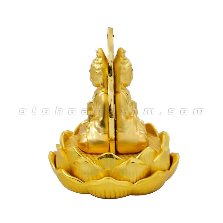 Tượng phật vàng quan âm ngồi hoa sen đính đá - Ảnh 2