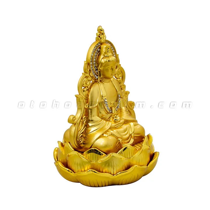 Tượng phật vàng quan âm ngồi hoa sen đính đá lớn - Ảnh 2