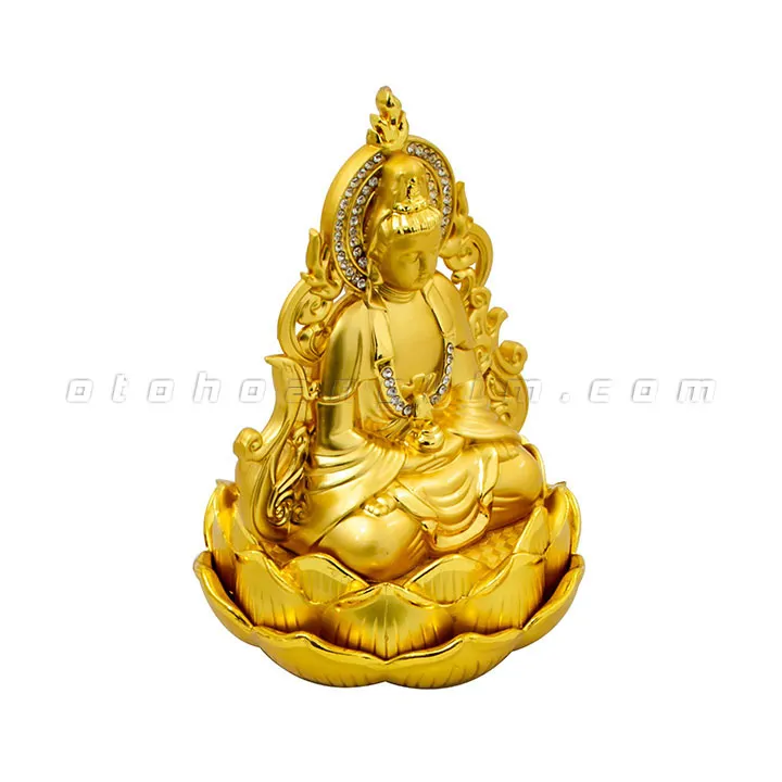 Tượng phật vàng quan âm ngồi hoa sen đính đá lớn - Ảnh 3