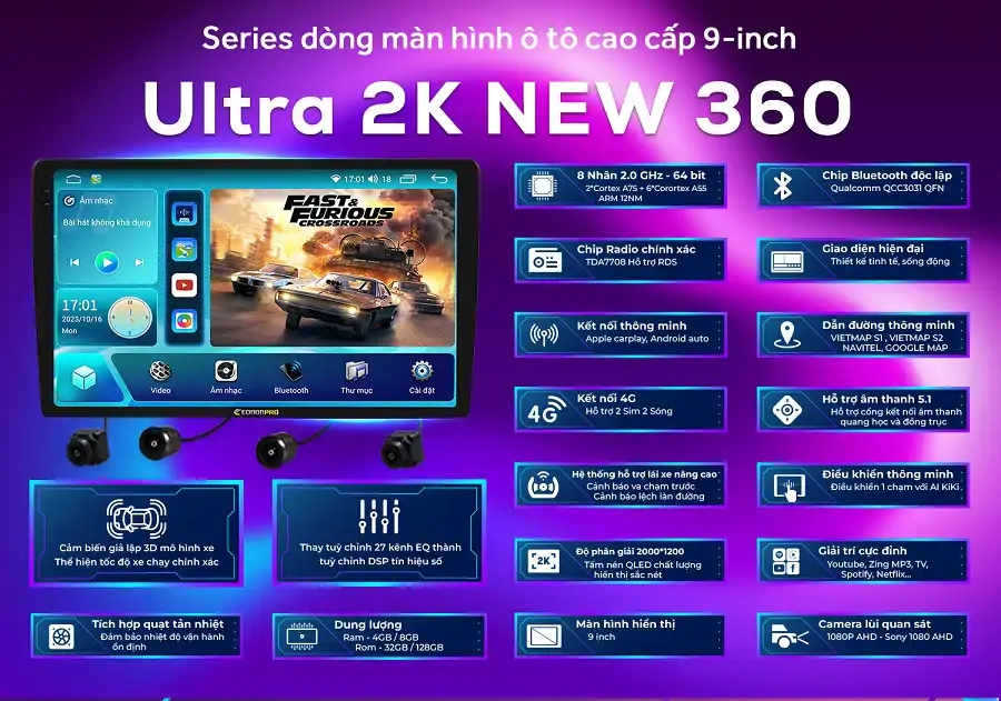 Màn hình android EononPro Ultra 2K new 360 DTS 9 inch (8/128) - Ảnh 1