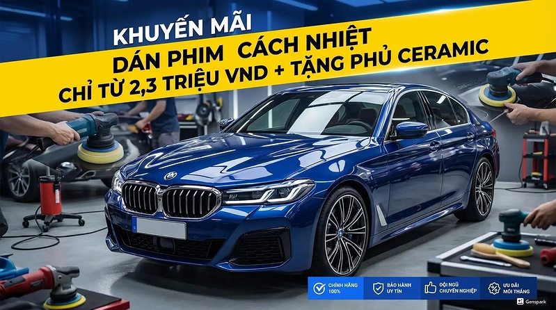 Dán Phim Cách Nhiệt Xe, Tặng Phủ Ceramic Kính