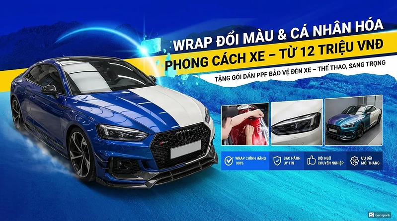 WRAP Đổi Màu Xe, Tặng Dán PPF Đèn