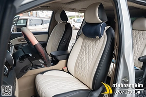 Bọc áo ghế da Nappa xe Sedona - Phối màu Trắng Đen hiện đại
