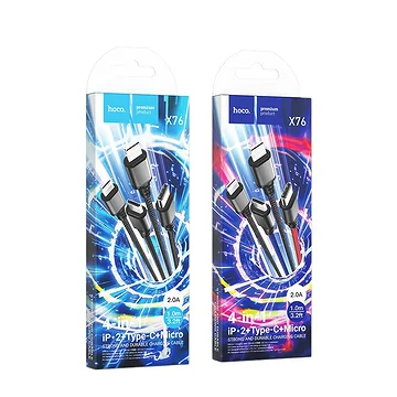Dây sạc điện thoại Hoco X76 4 in1 (2 Ip + Type C +  Micro) 