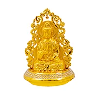 Tượng Phật Vàng Quan Âm Song Long đế vàng đính đá màu trắng