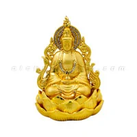 Tượng phật vàng quan âm ngồi hoa sen đính đá lớn