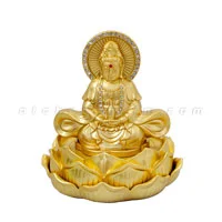 Tượng phật vàng quan âm ngồi hoa sen đính đá tỏa hào quang
