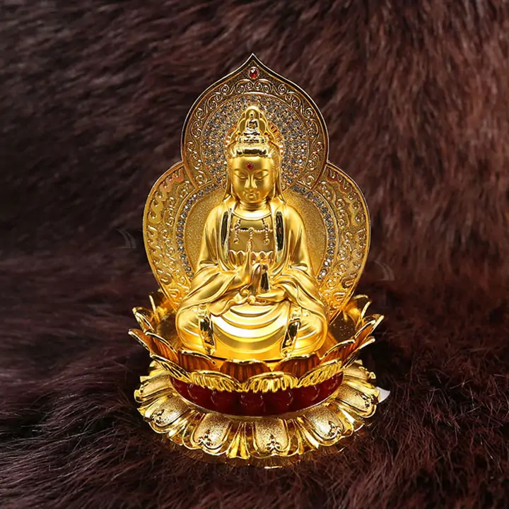 Tượng phật Quan Âm hoa sen mạ vàng - Ảnh 1