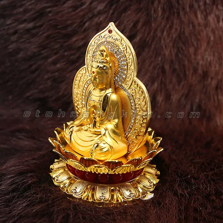 Tượng phật Quan Âm hoa sen mạ vàng - Ảnh 2