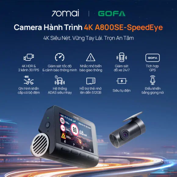 Camera hành trình 70mai A800SE-1 Speedeye (Trước - sau) - Ảnh 2