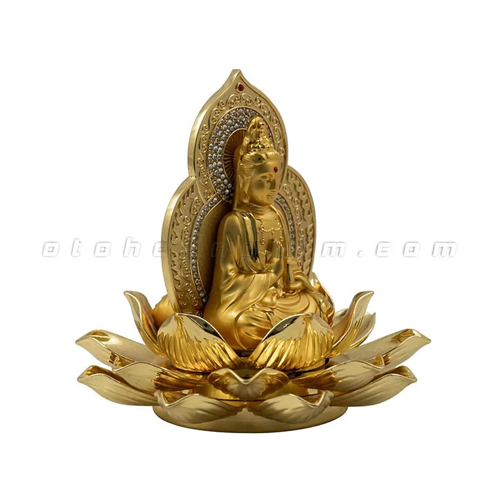 Tượng phật vàng quan âm ngồi hoa sen nở - Ảnh 3
