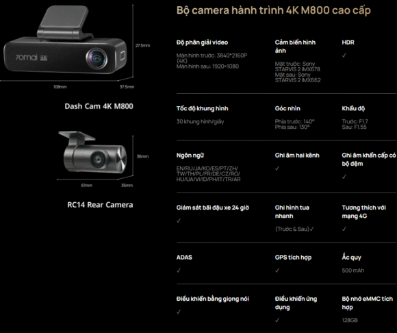 Camera hành trình 70mai M800 Trước  - Ảnh 6