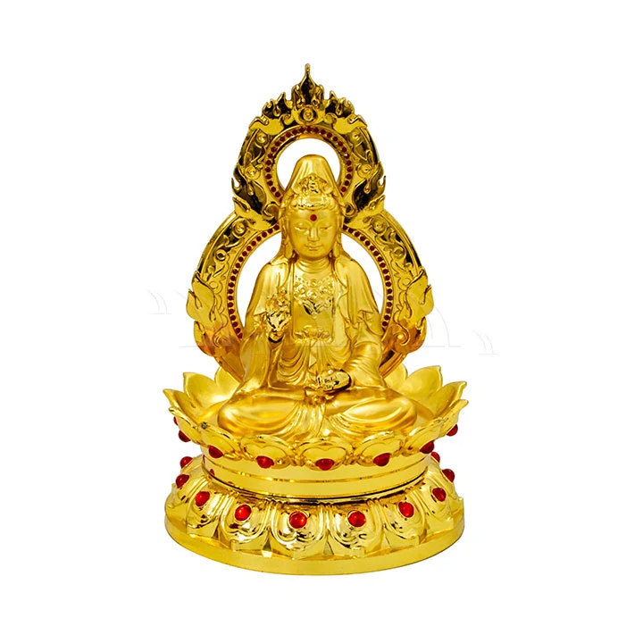 Tượng phật vàng quan âm ngồi hoa sen lửa 1 mặt - Ảnh 1