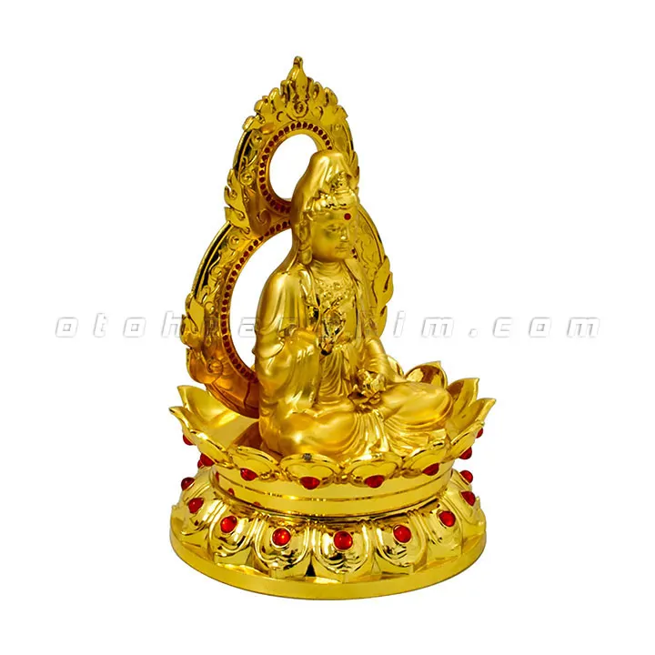 Tượng phật vàng quan âm ngồi hoa sen lửa 1 mặt - Ảnh 2