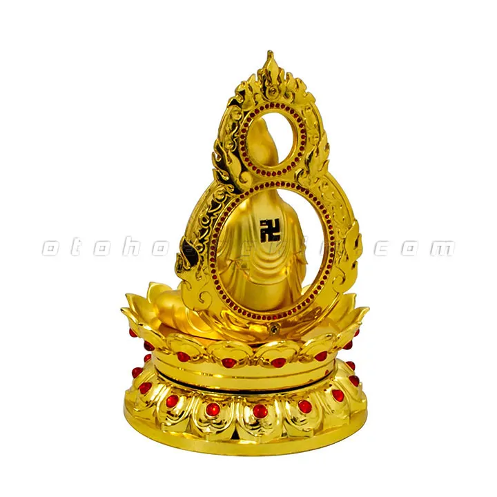 Tượng phật vàng quan âm ngồi hoa sen lửa 1 mặt - Ảnh 3