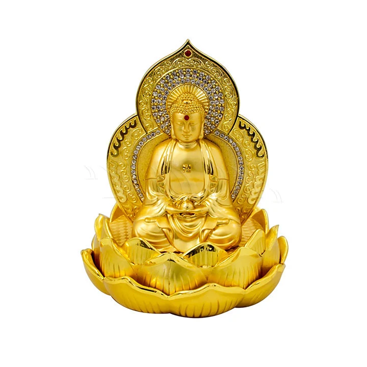 Tượng phật vàng như lai ngồi hoa sen đính đá - Ảnh 1