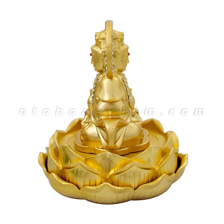 Tượng phật vàng quan âm ngồi hoa sen đính đá tỏa hào quang - Ảnh 2