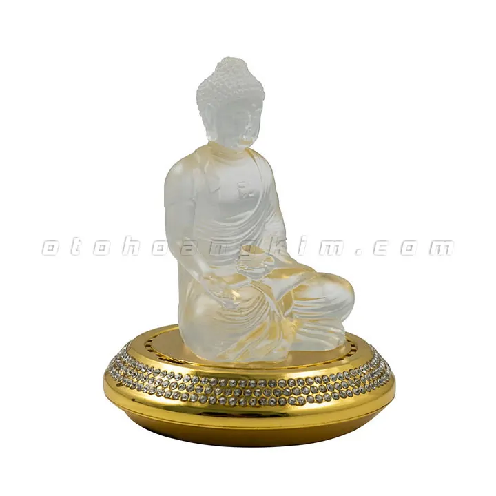 Tượng Phật Như Lai đá lưu ly trắng đế vàng - Ảnh 4