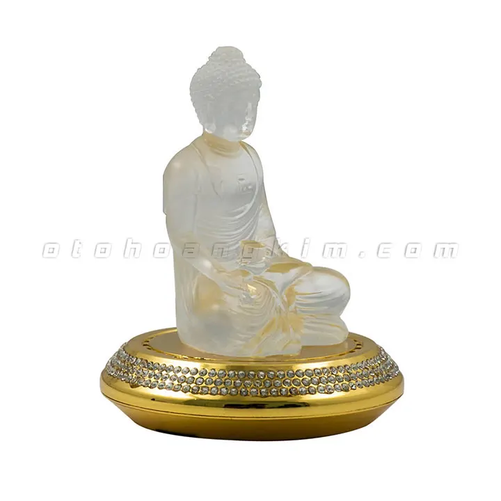 Tượng Phật Như Lai đá lưu ly trắng đế vàng - Ảnh 3