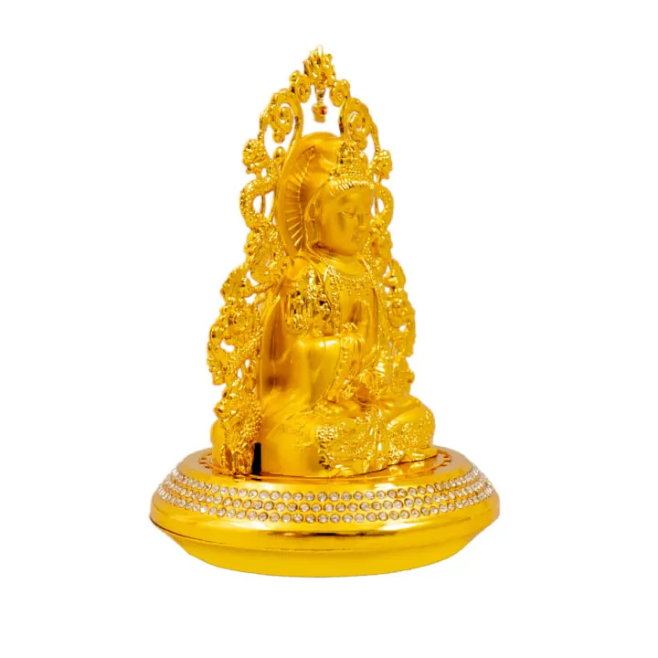 Tượng Phật Vàng Quan Âm Song Long đế vàng đính đá màu trắng - Ảnh 2