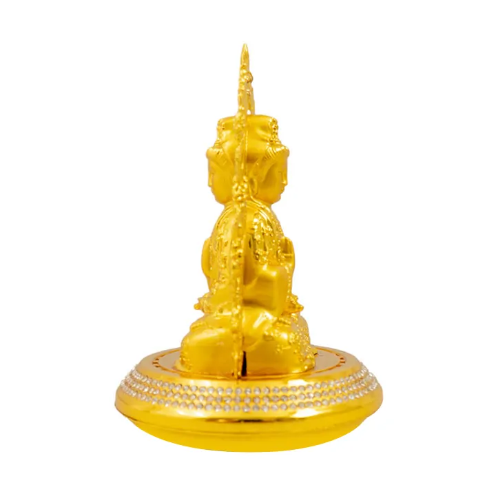 Tượng Phật Vàng Quan Âm Song Long đế vàng đính đá màu trắng - Ảnh 3