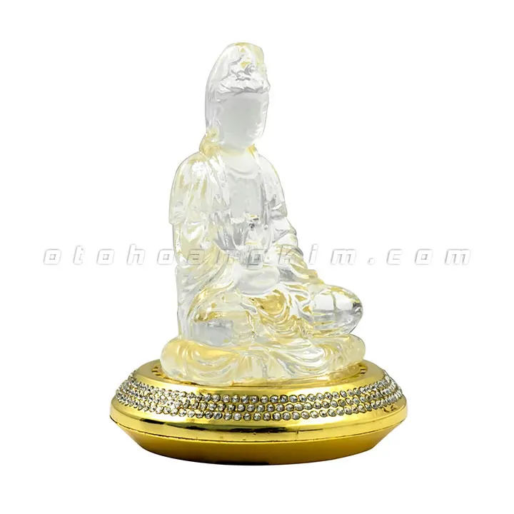 Tượng phật quan âm đá lưu ly trắng đế vàng - Ảnh 2