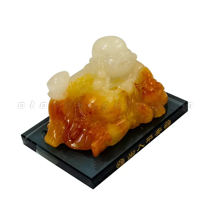 Tượng phật đá Di lặc nằm đế thủy tinh - Ảnh 3