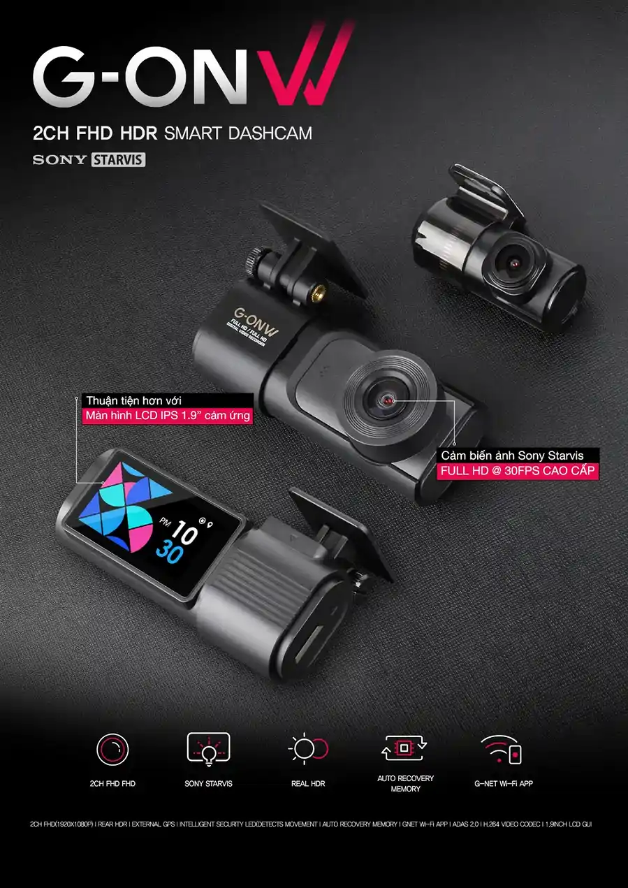 Camera hành trình Gnet G-ON W | 2 kênh Full HD, SONY STARVIS - Ảnh 2