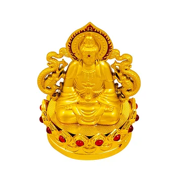 Tượng Phật Vàng Quan Âm Song Long đế vàng đính đá màu đỏ