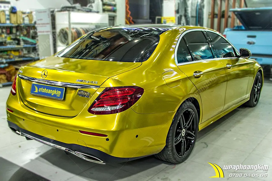 Dán đổi màu Candy vàng Gold Mercedes E 300 - Ảnh 6