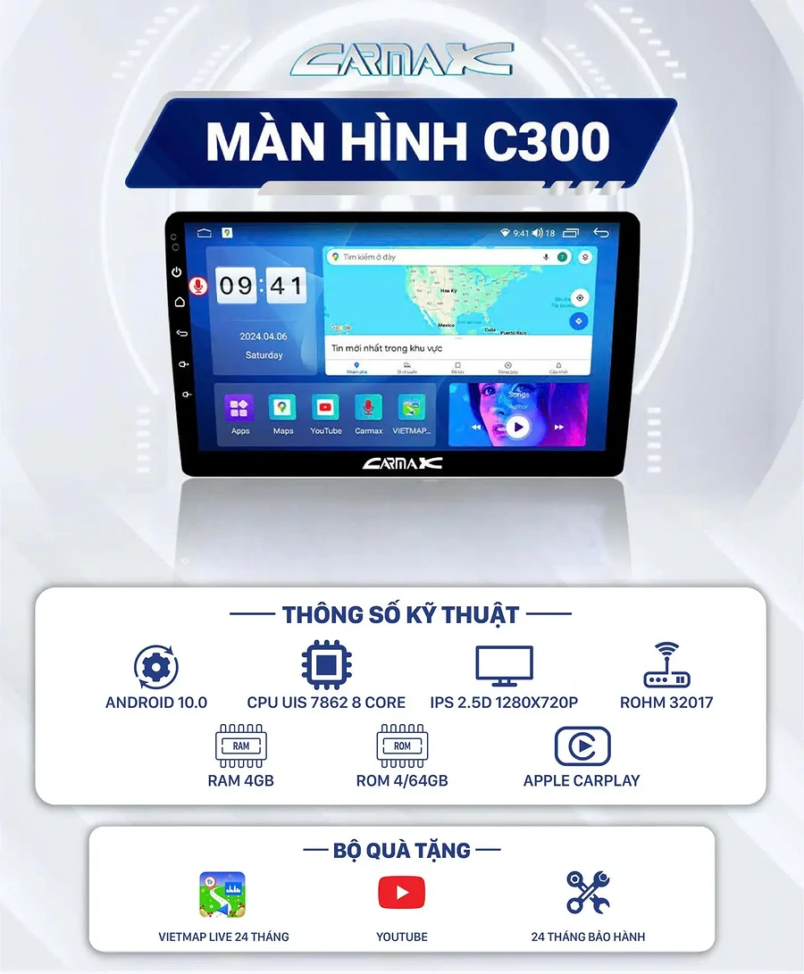 Màn Hình Android CARMAX C300 - Nâng Cấp Trải Nghiệm Lái Xe - Ảnh 1