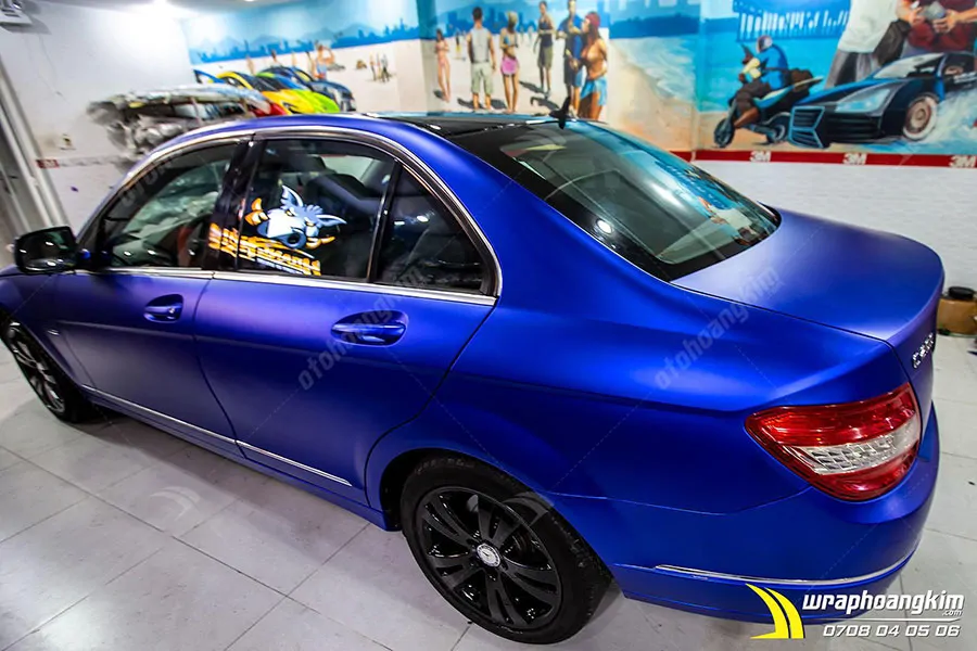 Dán đổi màu xanh mờ Mercedes C 200 - Ảnh 4