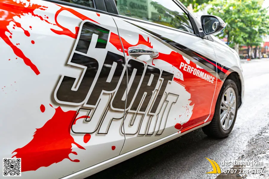 Dán tem sườn xe Vios thể thao phong cách Sport đỏ trắng cá tính - Ảnh 3