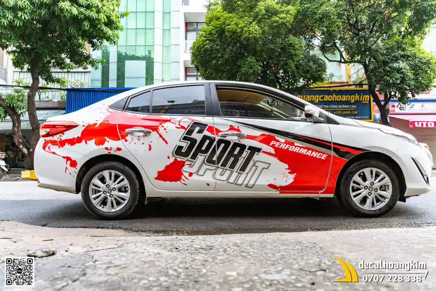 Dán tem sườn xe Vios thể thao phong cách Sport đỏ trắng cá tính - Ảnh 5