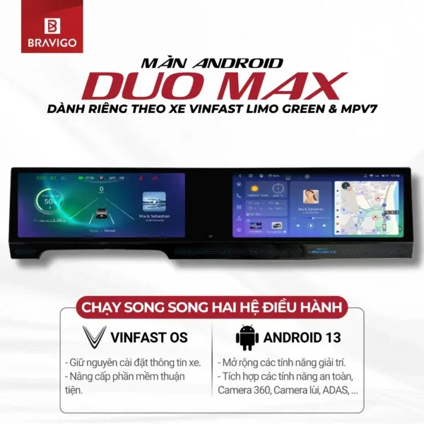 Màn hình Android Bravigo Duo Max cho VinFast Limo Green/MPV7 - Ảnh 4