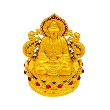 Tượng Phật Vàng Quan Âm Song Long đế vàng đính đá màu đỏ